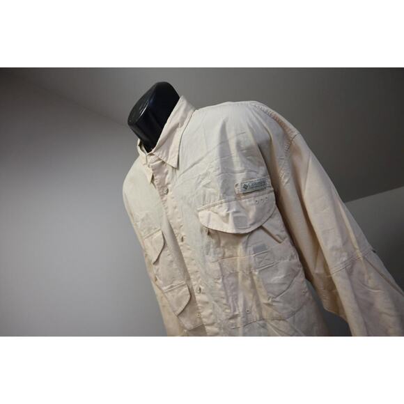 Columbia PFG Vented Fishing Shirt Button Up Beige Long Sleeve Camp Mens 2XL XXL - Picture 1 of 12